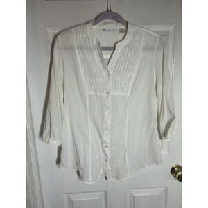 WOMEN'S TANTRUMS White 3/4 SLEEVE.BUTTON DOWN BLOUSE. SIZE M